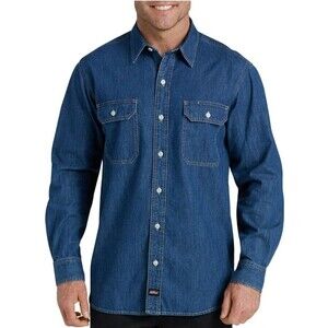 Genuine Dickies Mens Blue Denim Long Sleeve Button Up Shirt Sz 3XL heavyweight